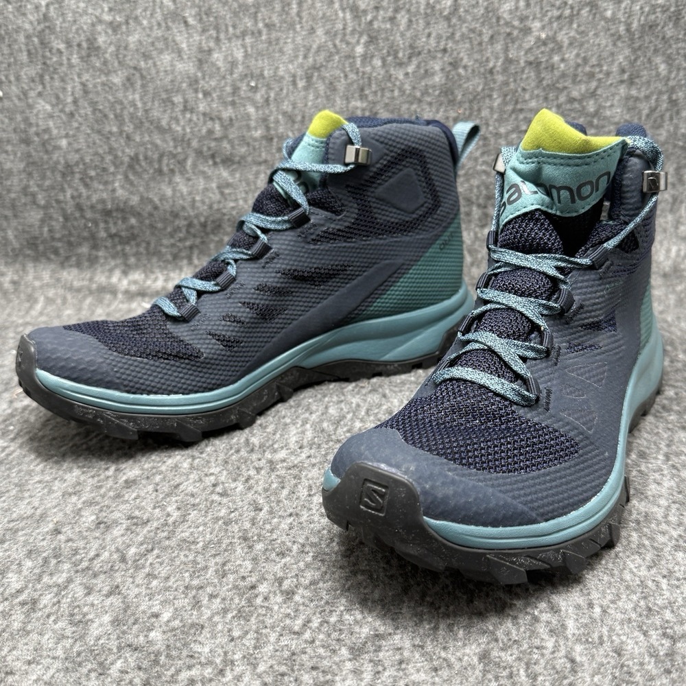 Salomon Outline Mid GTX Hiking Boots 404846 Navy Blazer Hydro Womens US Size 6.5 - Picture 5 of 12